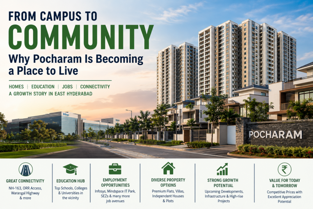 Pocharam Hyderabad real estate and residential community with flats, villas, employment and connectivity